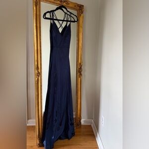 Elegant Dark Navy Blue Satin Gown